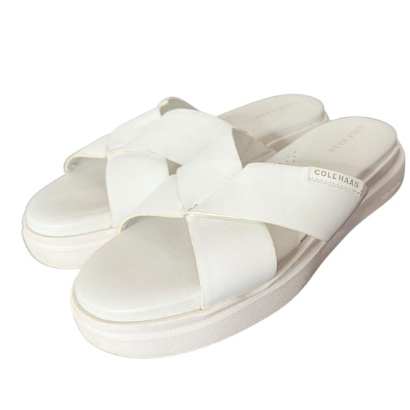 Cole Haan Grandpro Rally Slide Sandals‎ Criss Cross White Womens 7.5 Minimalist - Picture 1 of 13